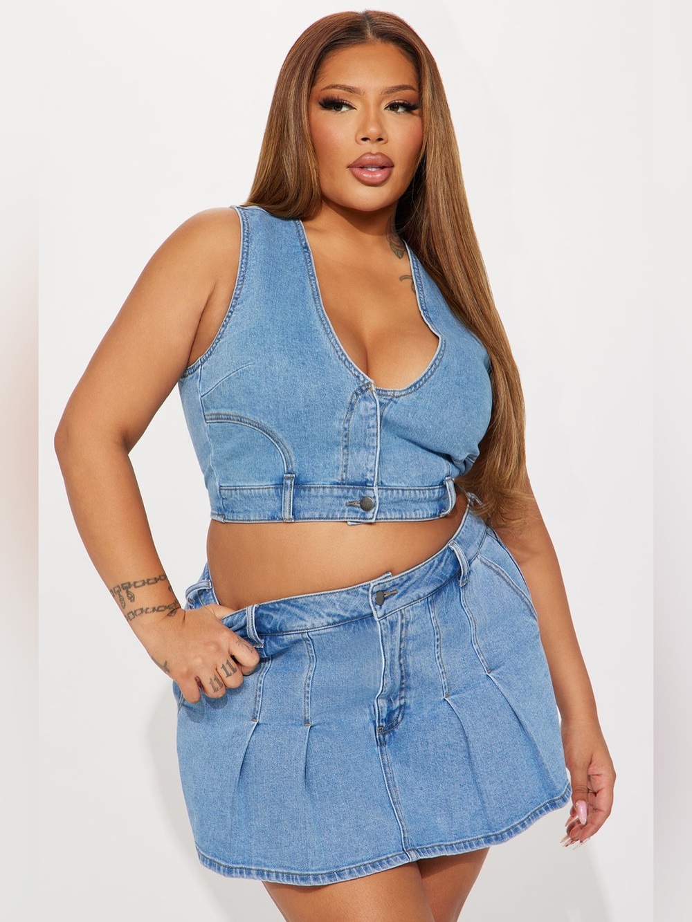 Nashville Denim Pleated Skort Set - Medium Wash - Picture 5 of 7